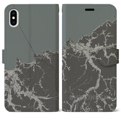 【新温泉（兵庫県）】地図柄iPhoneケース（手帳タイプ）モノトーン・iPhone XS Max 用