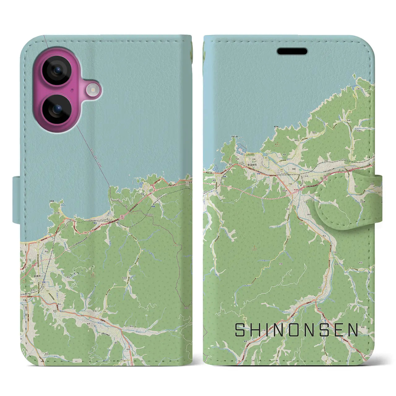 【新温泉（兵庫県）】地図柄iPhoneケース（手帳タイプ）ナチュラル・iPhone 16 Pro 用