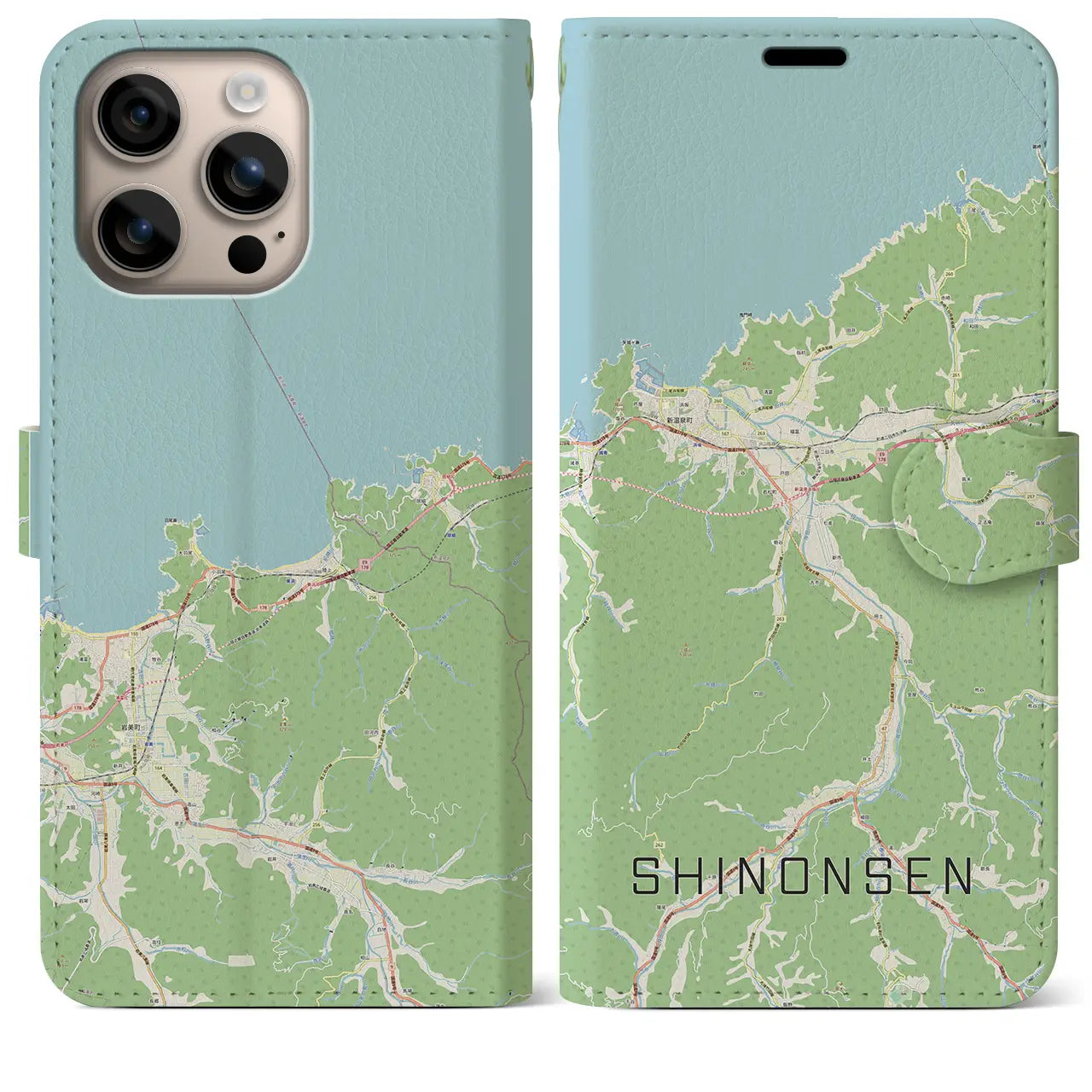 【新温泉（兵庫県）】地図柄iPhoneケース（手帳タイプ）ナチュラル・iPhone 16 Plus 用