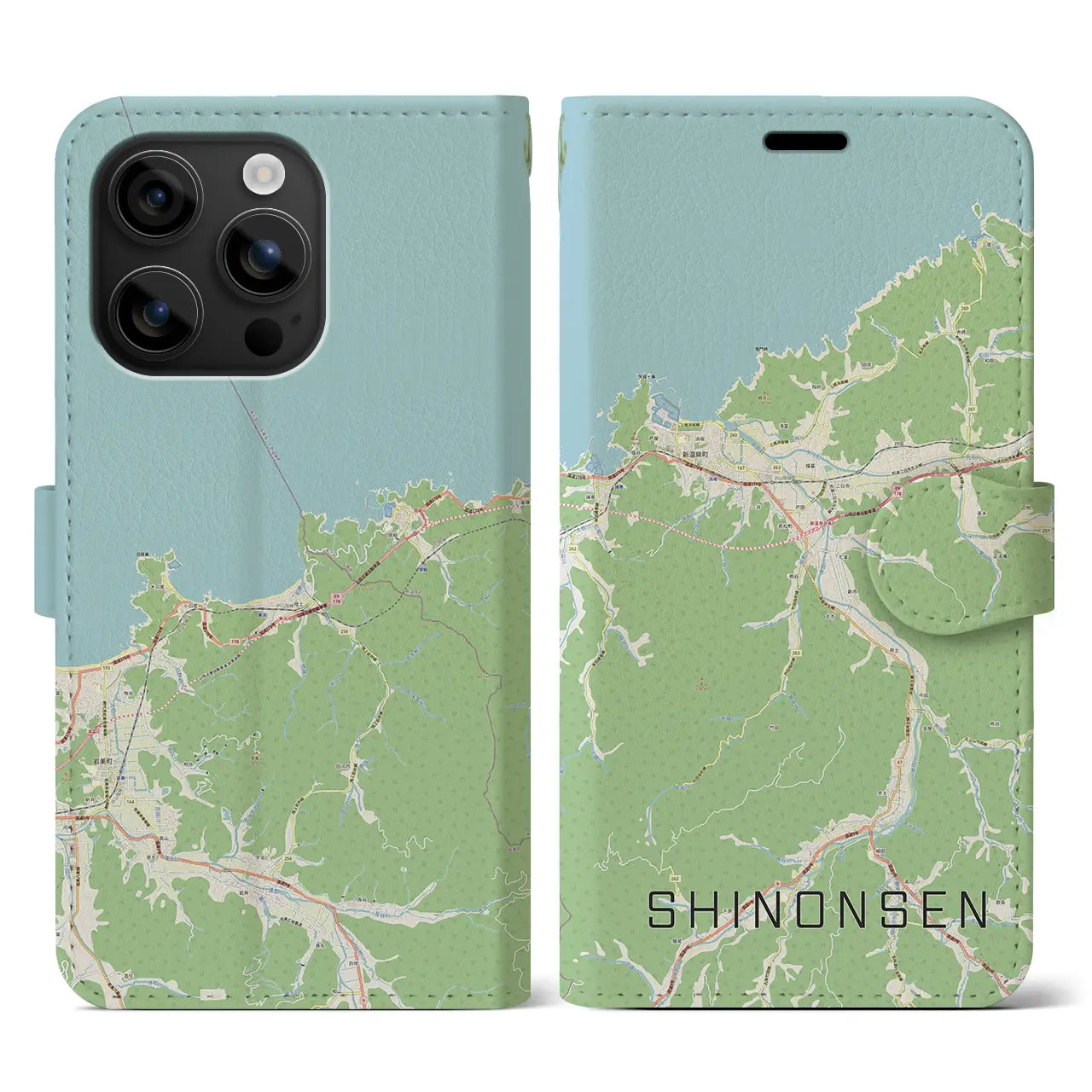 【新温泉（兵庫県）】地図柄iPhoneケース（手帳タイプ）ナチュラル・iPhone 16 用