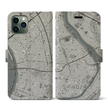 【篠崎（東京都）】地図柄iPhoneケース（手帳タイプ）モノトーン・iPhone 11 Pro 用