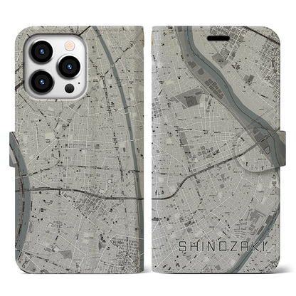 【篠崎（東京都）】地図柄iPhoneケース（手帳タイプ）モノトーン・iPhone 13 Pro 用