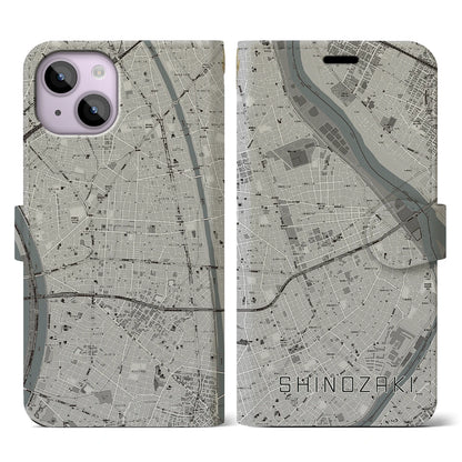 【篠崎（東京都）】地図柄iPhoneケース（手帳タイプ）モノトーン・iPhone 14 用