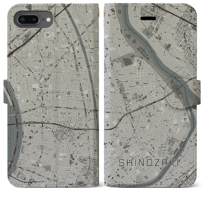 【篠崎（東京都）】地図柄iPhoneケース（手帳タイプ）モノトーン・iPhone 8Plus /7Plus / 6sPlus / 6Plus 用