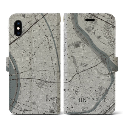 【篠崎（東京都）】地図柄iPhoneケース（手帳タイプ）モノトーン・iPhone XS / X 用