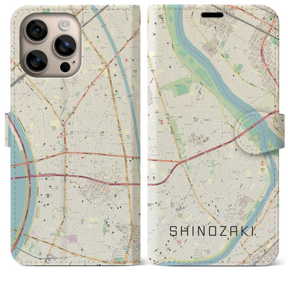 【篠崎（東京都）】地図柄iPhoneケース（手帳タイプ）ナチュラル・iPhone 16 Plus 用