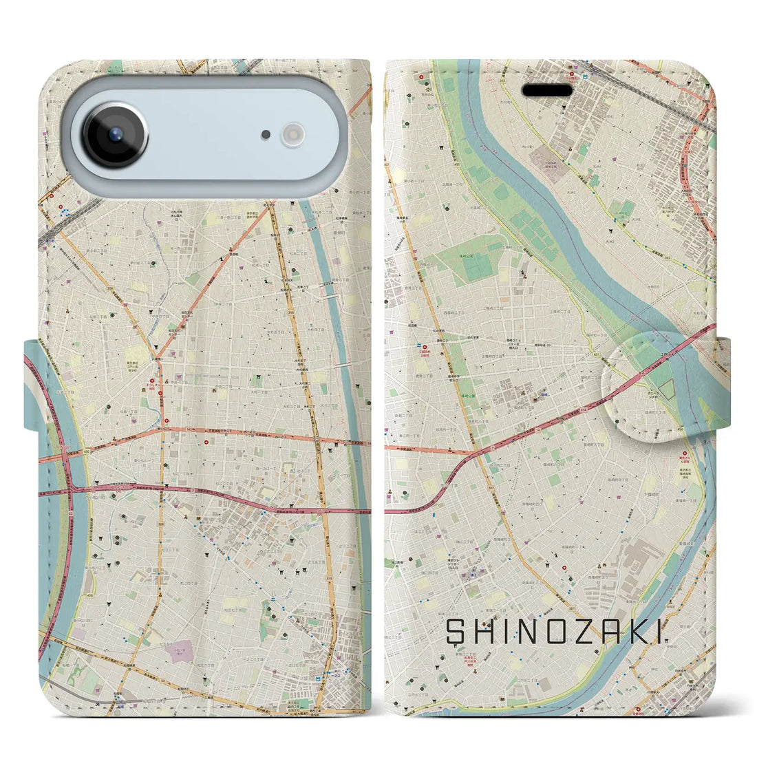 【篠崎（東京都）】地図柄iPhoneケース（手帳タイプ）ナチュラル・iPhone 17 Pro Max 用