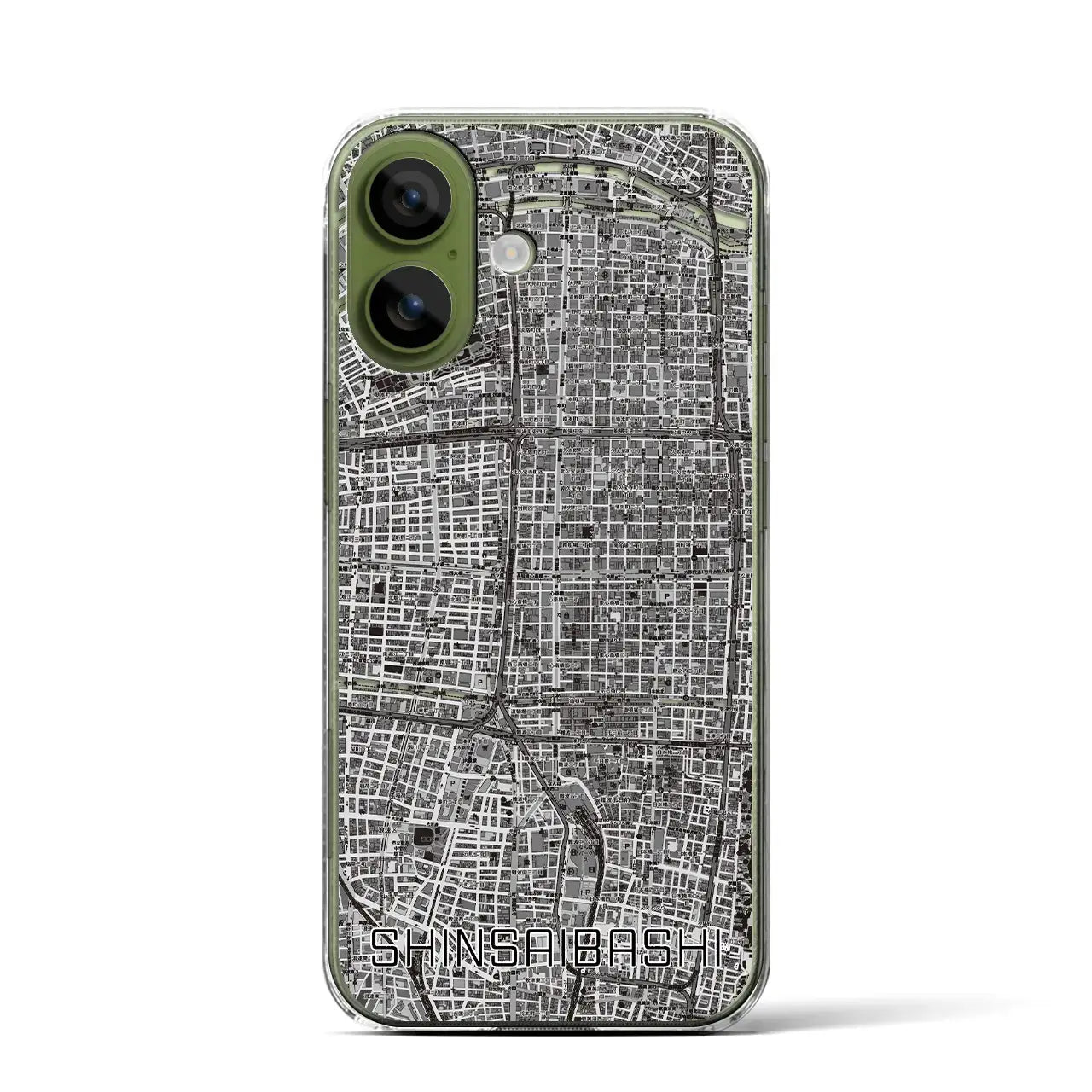 【心斎橋（大阪府）】地図柄iPhoneケース（クリアタイプ）モノトーン・iPhone 17 Pro Max 用