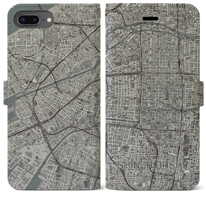 【心斎橋（大阪府）】地図柄iPhoneケース（手帳タイプ）モノトーン・iPhone 8Plus /7Plus / 6sPlus / 6Plus 用