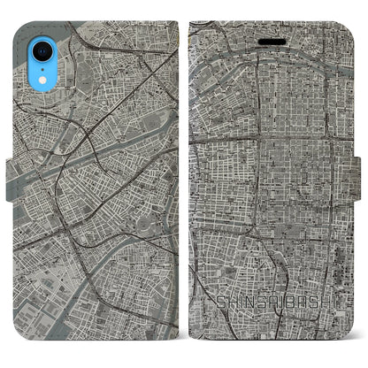 【心斎橋（大阪府）】地図柄iPhoneケース（手帳タイプ）モノトーン・iPhone XR 用