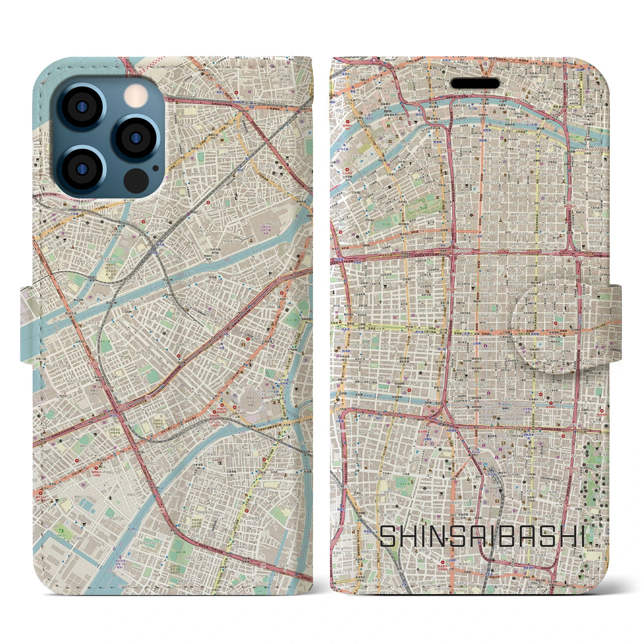 【心斎橋（大阪府）】地図柄iPhoneケース（手帳タイプ）