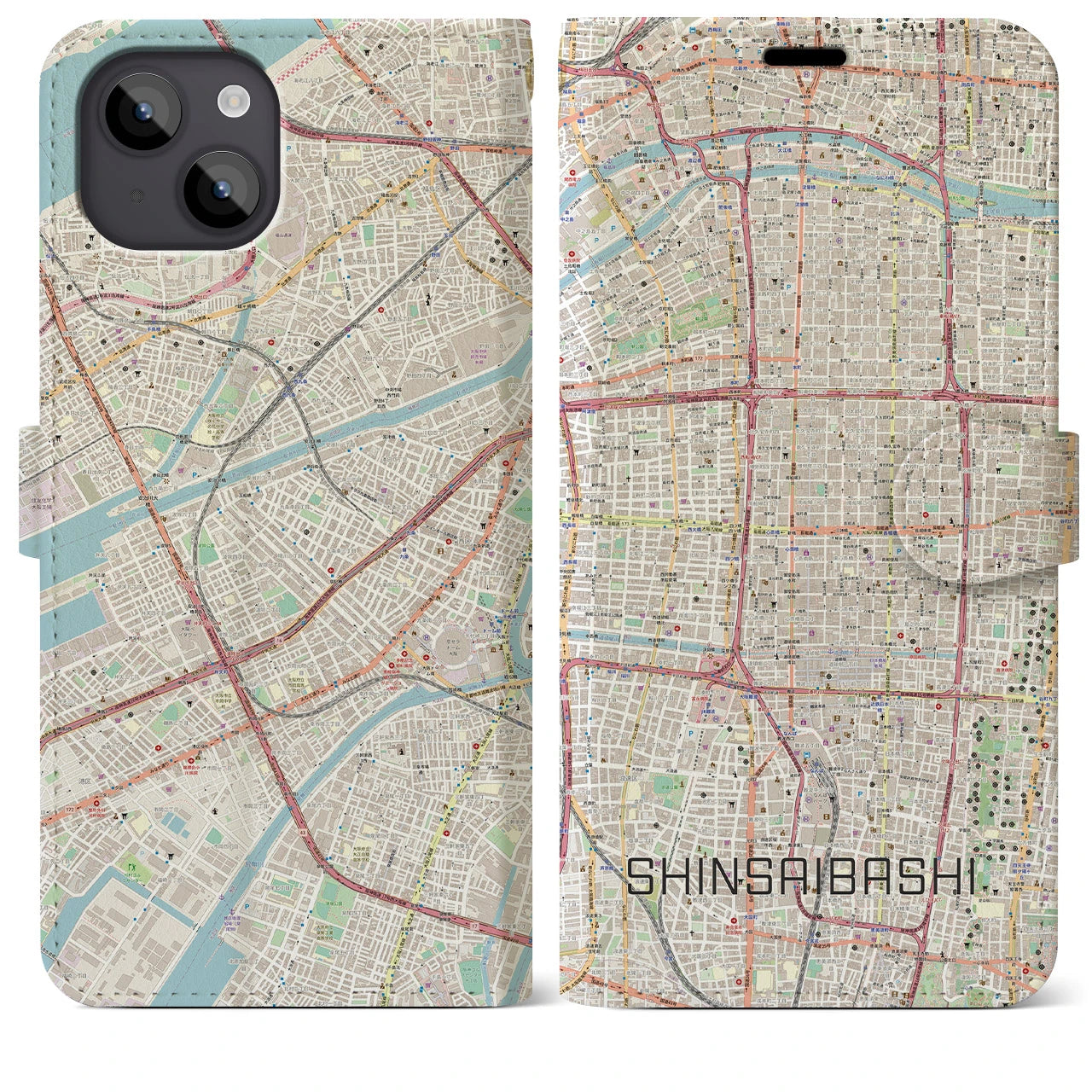 【心斎橋（大阪府）】地図柄iPhoneケース（手帳タイプ）