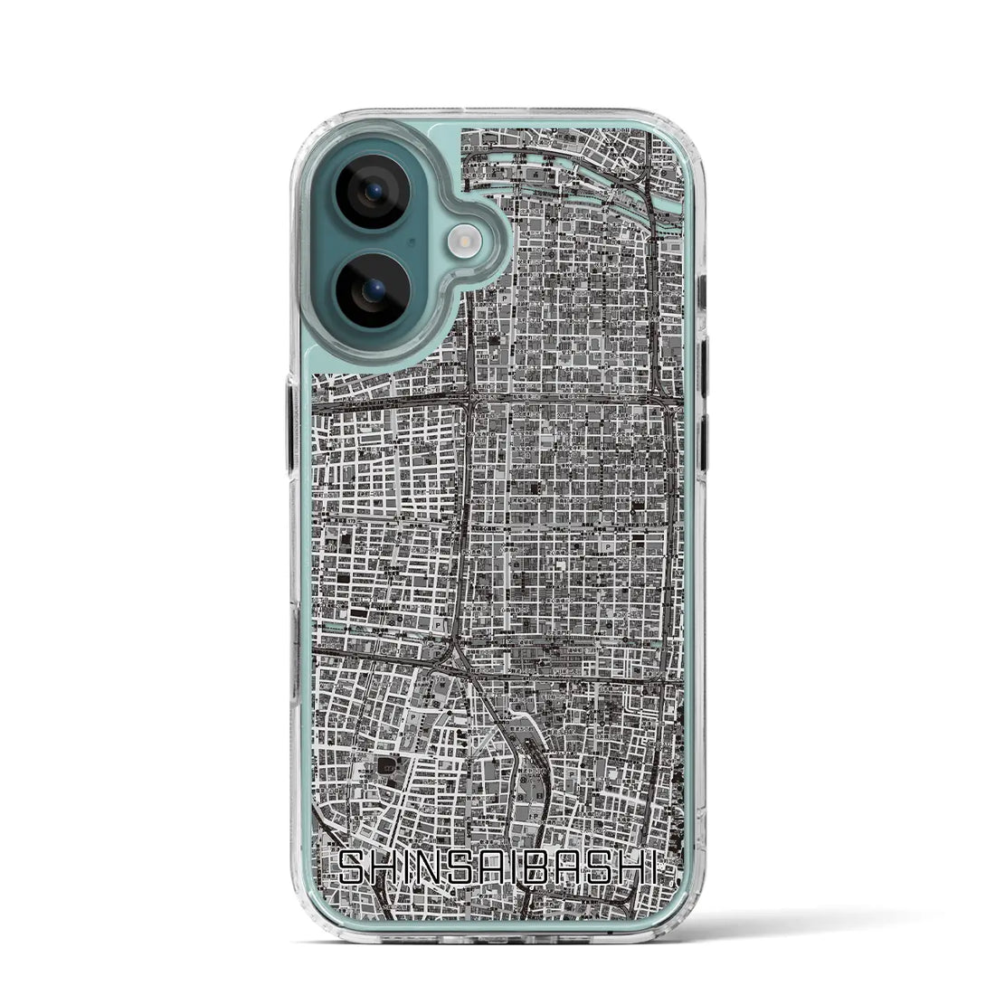 【心斎橋（大阪府）】地図柄iPhoneケース（MagSafeタイプ）モノトーン・iPhone 16 Pro 用