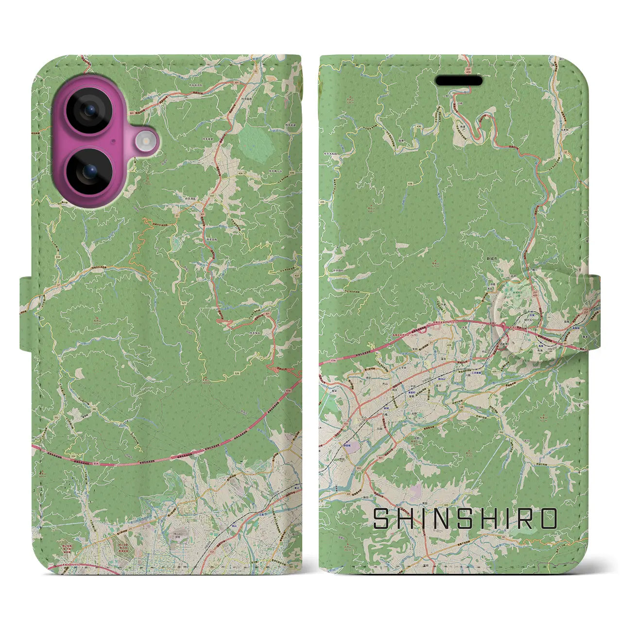 【新城（愛知県）】地図柄iPhoneケース（手帳タイプ）ナチュラル・iPhone 16 Pro 用