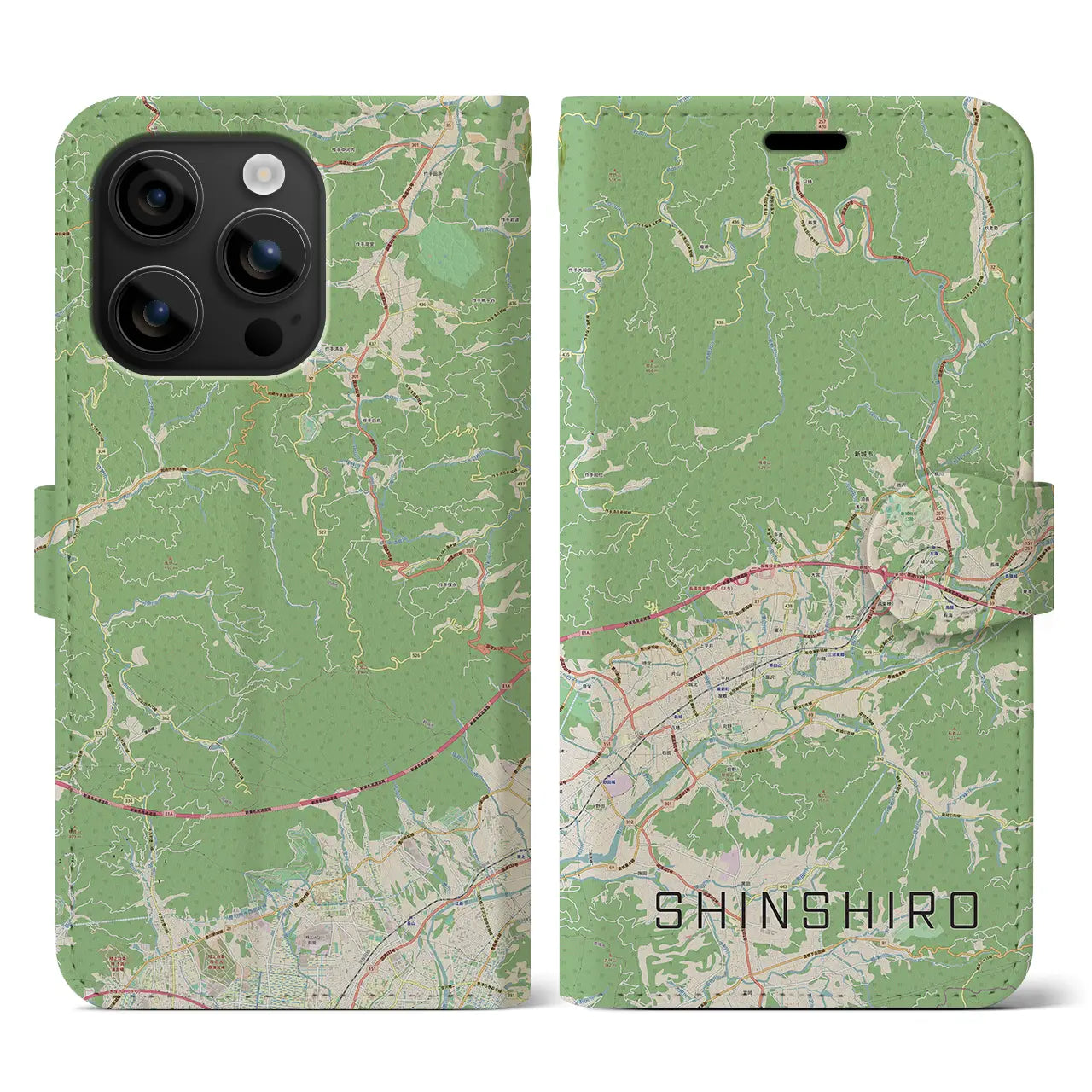 【新城（愛知県）】地図柄iPhoneケース（手帳タイプ）ナチュラル・iPhone 16 用