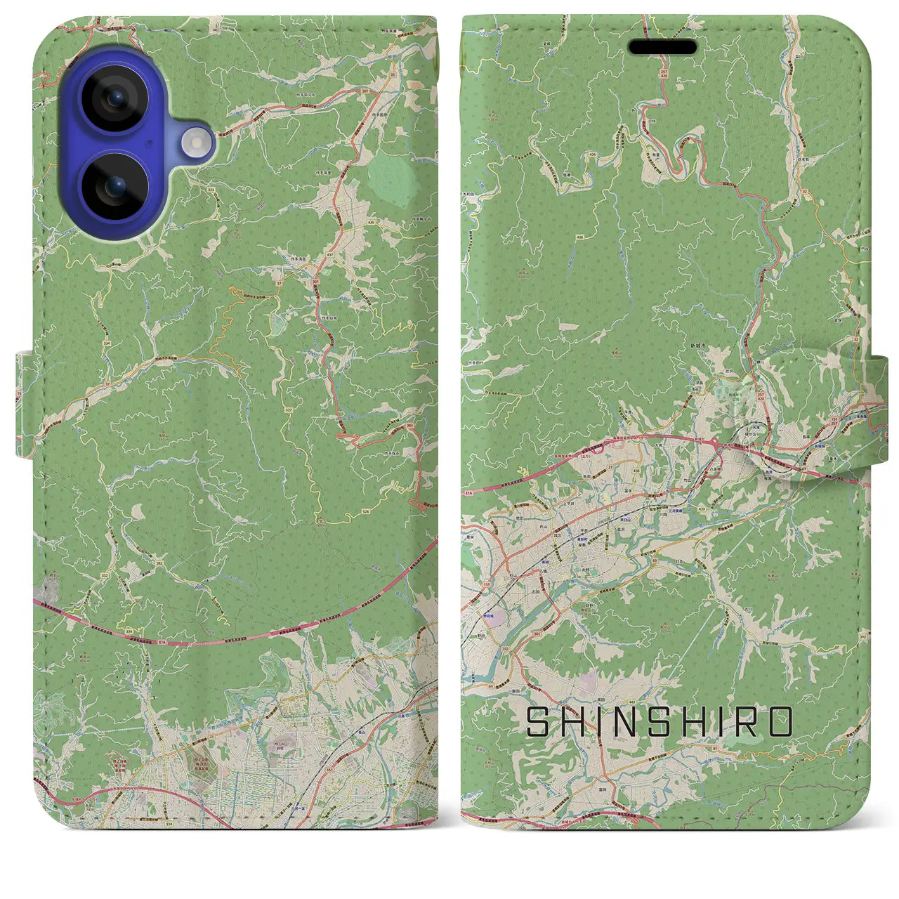 【新城（愛知県）】地図柄iPhoneケース（手帳タイプ）ナチュラル・iPhone 16 Pro Max 用