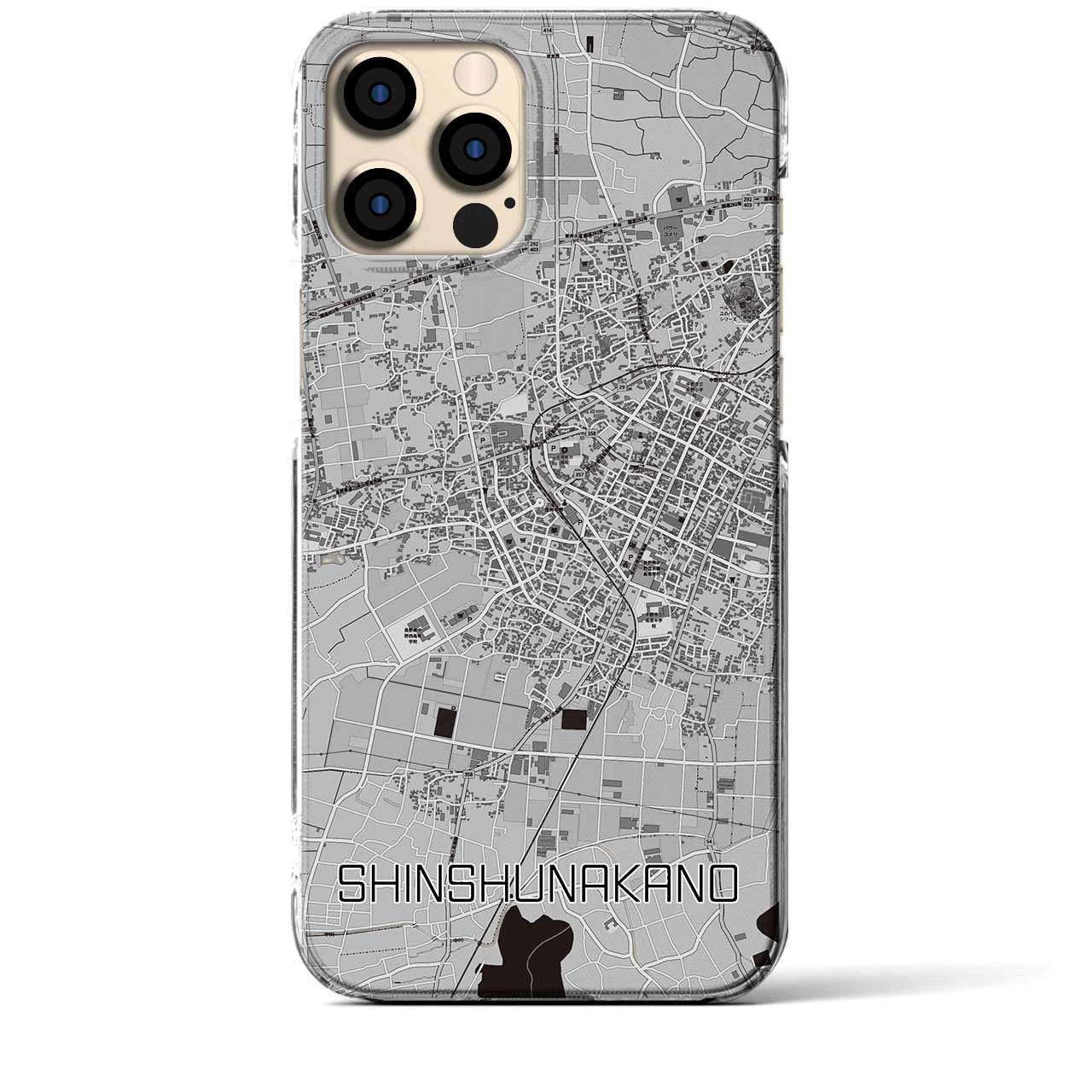 【信州中野（長野県）】地図柄iPhoneケース（クリアタイプ）モノトーン・iPhone 12 Pro Max 用