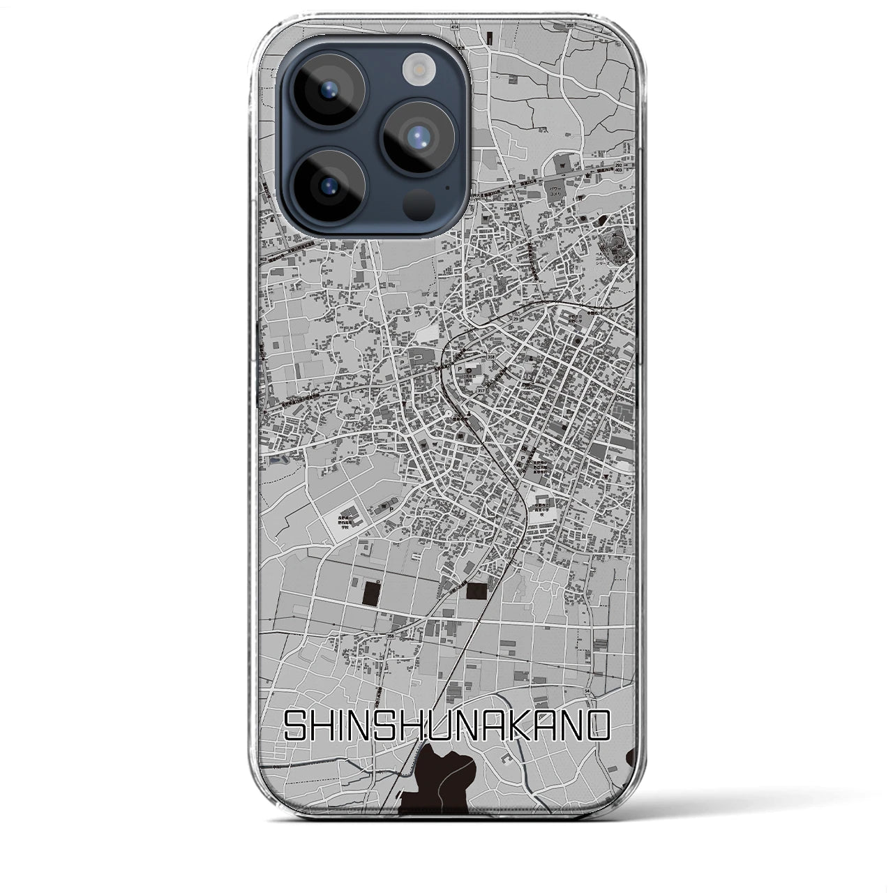 【信州中野（長野県）】地図柄iPhoneケース（クリアタイプ）モノトーン・iPhone 15 Pro Max 用