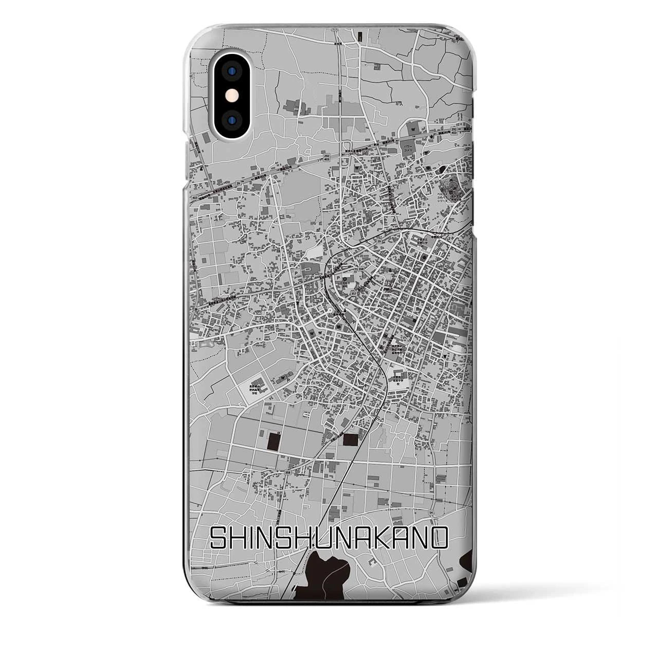 【信州中野（長野県）】地図柄iPhoneケース（クリアタイプ）モノトーン・iPhone XS Max 用