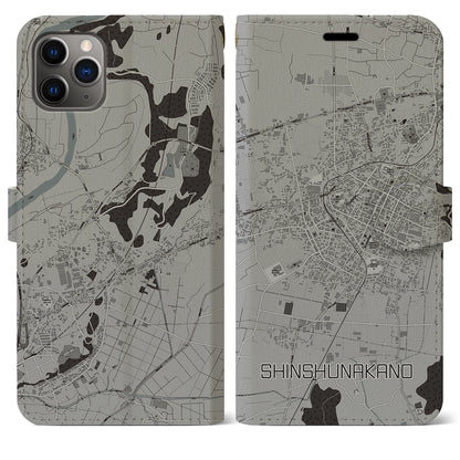 【信州中野（長野県）】地図柄iPhoneケース（手帳タイプ）モノトーン・iPhone 11 Pro Max 用