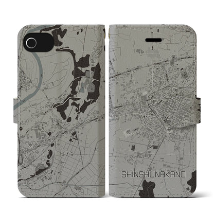 【信州中野（長野県）】地図柄iPhoneケース（手帳タイプ）モノトーン・iPhone SE（第3 / 第2世代） / 8 / 7 / 6s / 6 用