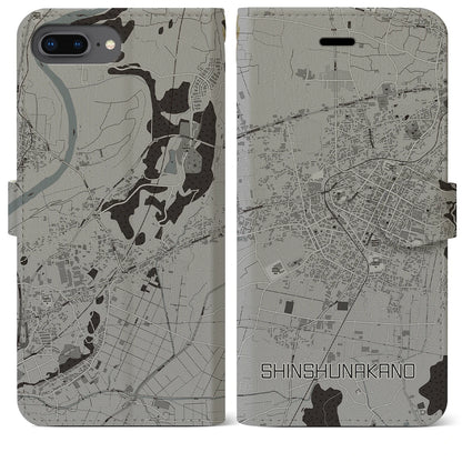 【信州中野（長野県）】地図柄iPhoneケース（手帳タイプ）モノトーン・iPhone 8Plus /7Plus / 6sPlus / 6Plus 用