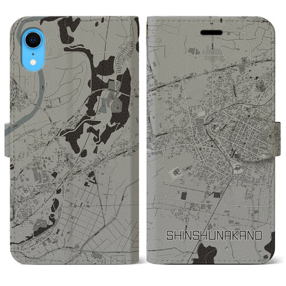 【信州中野（長野県）】地図柄iPhoneケース（手帳タイプ）モノトーン・iPhone XR 用