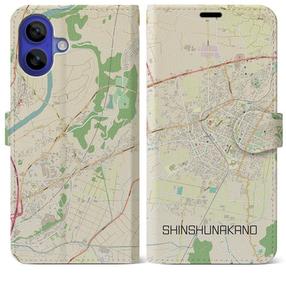 【信州中野（長野県）】地図柄iPhoneケース（手帳タイプ）ナチュラル・iPhone 16 Pro Max 用