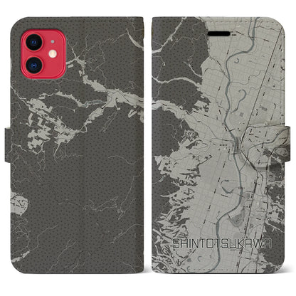 【新十津川（北海道）】地図柄iPhoneケース（手帳タイプ）モノトーン・iPhone 11 用