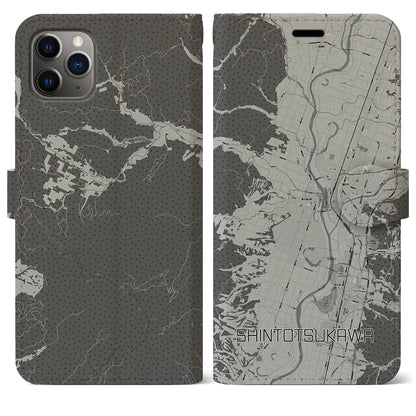 【新十津川（北海道）】地図柄iPhoneケース（手帳タイプ）モノトーン・iPhone 11 Pro Max 用