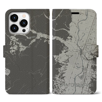 【新十津川（北海道）】地図柄iPhoneケース（手帳タイプ）モノトーン・iPhone 13 Pro 用
