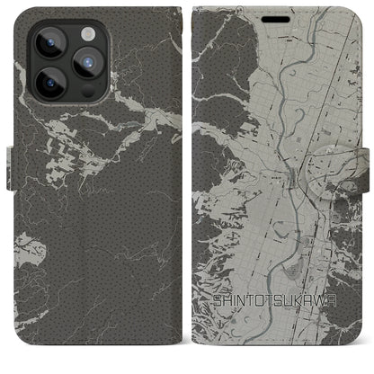 【新十津川（北海道）】地図柄iPhoneケース（手帳タイプ）モノトーン・iPhone 15 Pro Max 用