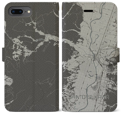 【新十津川（北海道）】地図柄iPhoneケース（手帳タイプ）モノトーン・iPhone 8Plus /7Plus / 6sPlus / 6Plus 用