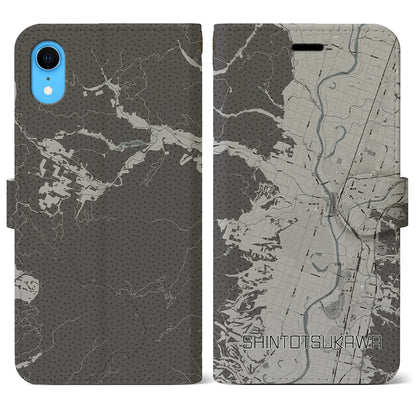 【新十津川（北海道）】地図柄iPhoneケース（手帳タイプ）モノトーン・iPhone XR 用
