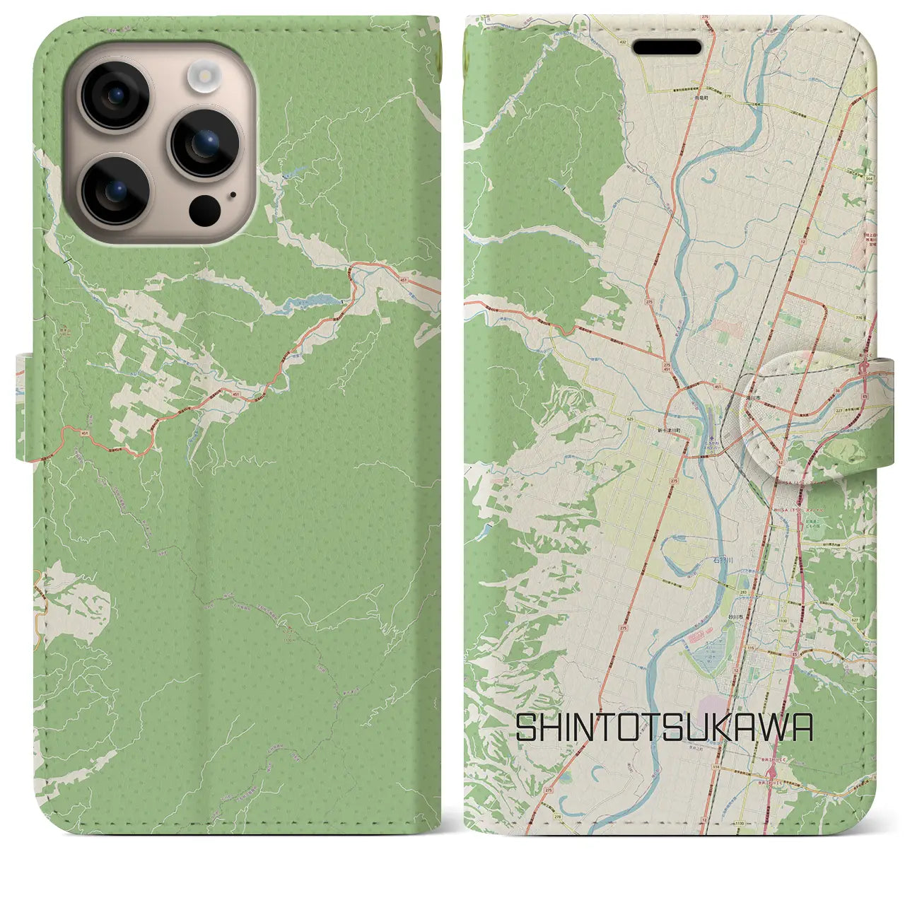 【新十津川（北海道）】地図柄iPhoneケース（手帳タイプ）ナチュラル・iPhone 16 Plus 用