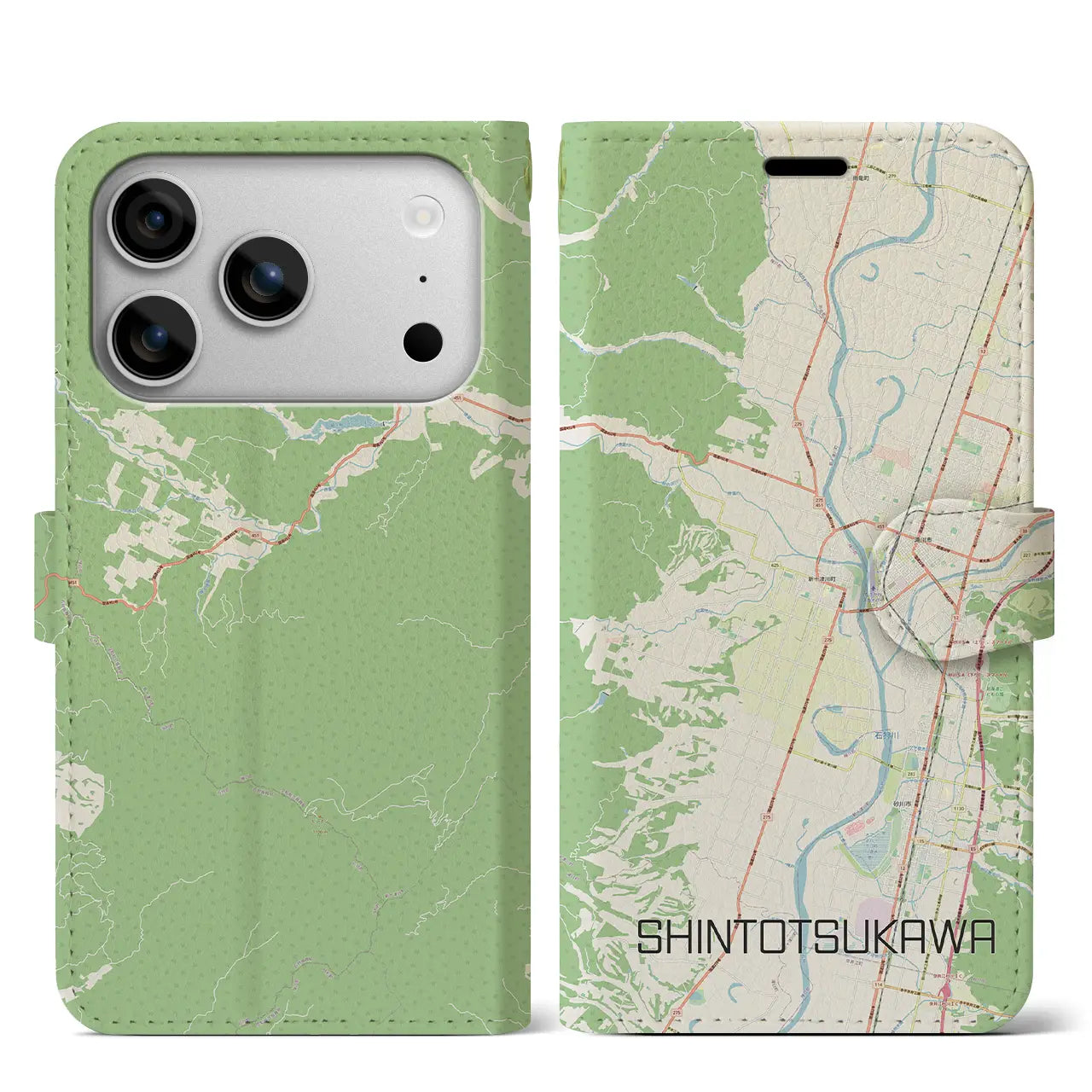 【新十津川(北海道)】地図柄iPhoneケース(手帳タイプ)ナチュラル・iPhone 17 Pro Max 用