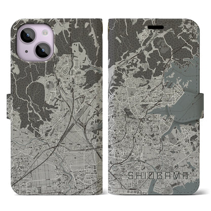 【塩竈（宮城県）】地図柄iPhoneケース（手帳タイプ）モノトーン・iPhone 14 用