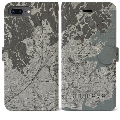 【塩竈（宮城県）】地図柄iPhoneケース（手帳タイプ）モノトーン・iPhone 8Plus /7Plus / 6sPlus / 6Plus 用