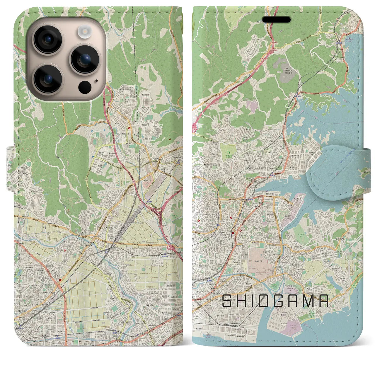 【塩竈（宮城県）】地図柄iPhoneケース（手帳タイプ）ナチュラル・iPhone 16 Plus 用