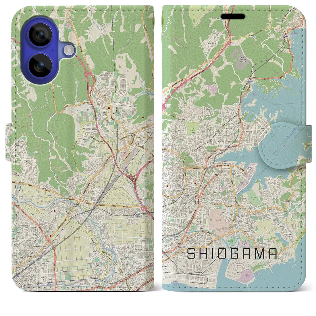 【塩竈（宮城県）】地図柄iPhoneケース（手帳タイプ）ナチュラル・iPhone 16 Pro Max 用