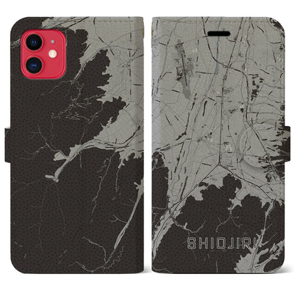 【塩尻（長野県）】地図柄iPhoneケース（手帳タイプ）モノトーン・iPhone 11 用