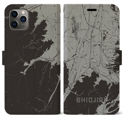 【塩尻（長野県）】地図柄iPhoneケース（手帳タイプ）モノトーン・iPhone 11 Pro Max 用