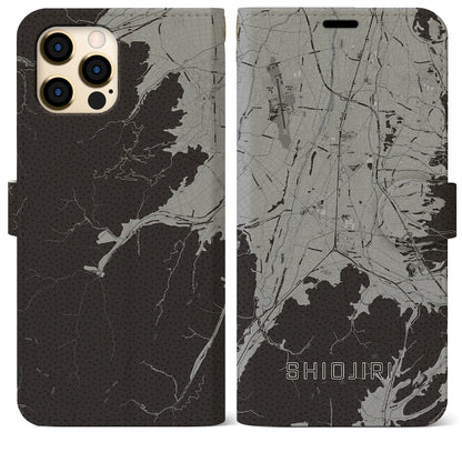 【塩尻（長野県）】地図柄iPhoneケース（手帳タイプ）モノトーン・iPhone 12 Pro Max 用