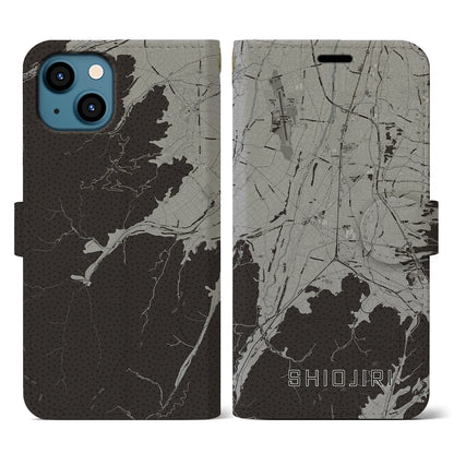 【塩尻（長野県）】地図柄iPhoneケース（手帳タイプ）モノトーン・iPhone 13 用