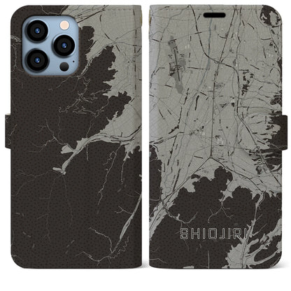 【塩尻（長野県）】地図柄iPhoneケース（手帳タイプ）モノトーン・iPhone 13 Pro Max 用