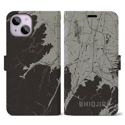 【塩尻（長野県）】地図柄iPhoneケース（手帳タイプ）モノトーン・iPhone 14 用