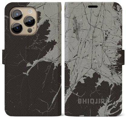 【塩尻（長野県）】地図柄iPhoneケース（手帳タイプ）モノトーン・iPhone 14 Pro Max 用