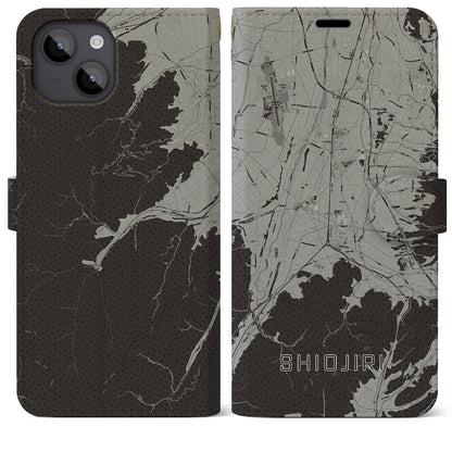 【塩尻（長野県）】地図柄iPhoneケース（手帳タイプ）モノトーン・iPhone 14 Plus 用