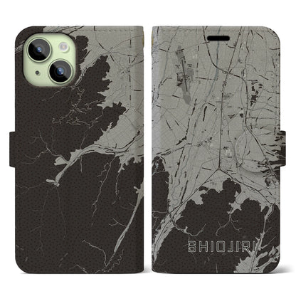 【塩尻（長野県）】地図柄iPhoneケース（手帳タイプ）モノトーン・iPhone 15 用