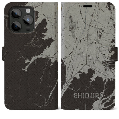 【塩尻（長野県）】地図柄iPhoneケース（手帳タイプ）モノトーン・iPhone 15 Pro Max 用